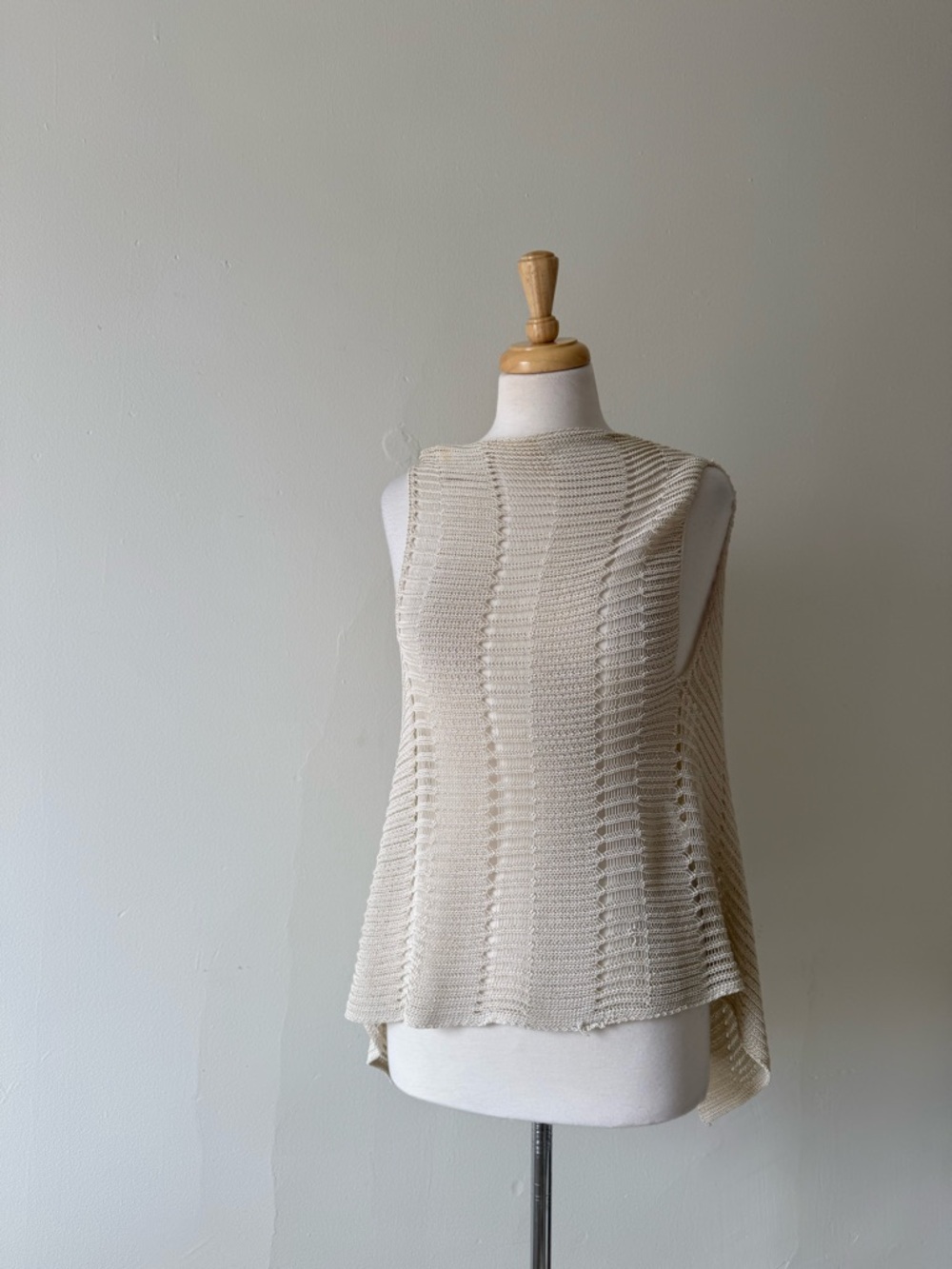 Beige Open Knit Asymmetrical Poncho Top Minimalist Layering Piece